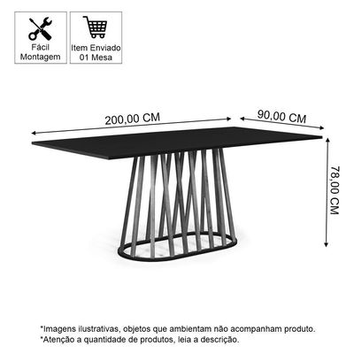 Mesa De Jantar Retangular 8 Lugares 200x90cm Base Madeira Gabi Preta - Straub Web