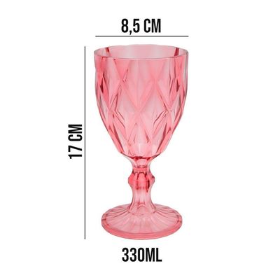 Jogo 2 Taças De Acrílico Vermelha Diamond Diamante Festa Piscina Plástico 330ml Lyor