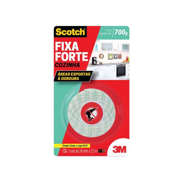 Fita Dupla Face 3M Scotch Fixa Forte Cozinha 24Mmx1,5M Blis