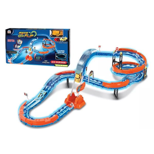 Pista de Carrinhos Com Luz Glow Flip - 55 Peças Braskit