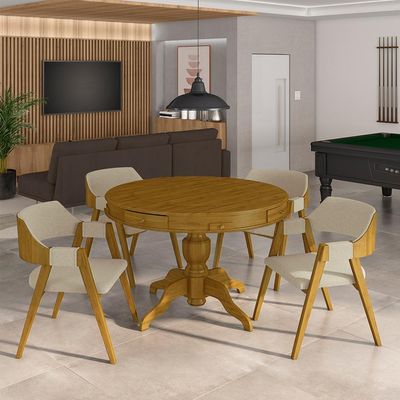 Conjunto Mesa de Jogos Carteado Bellagio Tampo Reversível Verde e 4 Cadeiras Madeira Poker Base Estrela Linho OffWhite/Mel G42 - Gran Belo