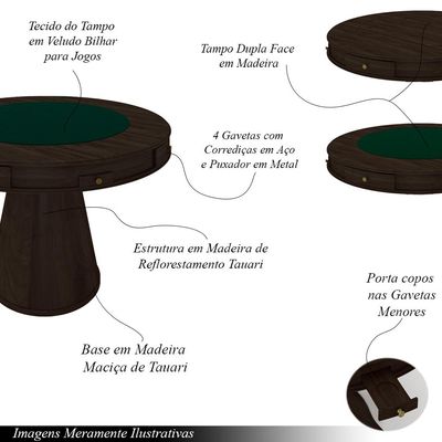 Conjunto Mesa de Jogos Carteado Bellagio Tampo Reversível e 4 Cadeiras Madeira Poker Base Cone Veludo Verde/Capuccino G42 - Gran Belo