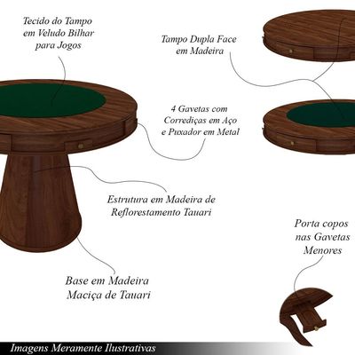 Conjunto Mesa de Jogos Carteado Bellagio Tampo Reversível Verde e 4 Cadeiras Madeira Poker Base Cone Linho Cinza/Imbuia G42 - Gran Belo