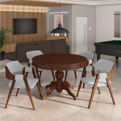 Conjunto Mesa de Jogos Carteado Bellagio Tampo Reversível Verde e 4 Cadeiras Madeira Poker Base Estrela Linho Cinza/Imbuia G42 - Gran Belo