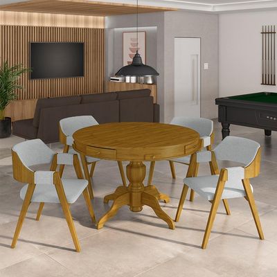 Conjunto Mesa de Jogos Carteado Bellagio Tampo Reversível Verde e 4 Cadeiras Madeira Poker Base Estrela Linho Cinza/Mel G42 - Gran Belo