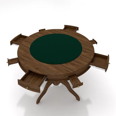 Conjunto Mesa de Jogos Carteado Bellagio Tampo Reversível e 4 Cadeiras Madeira Poker Base Estrela Veludo Verde/Nogueira G42 - Gran Belo