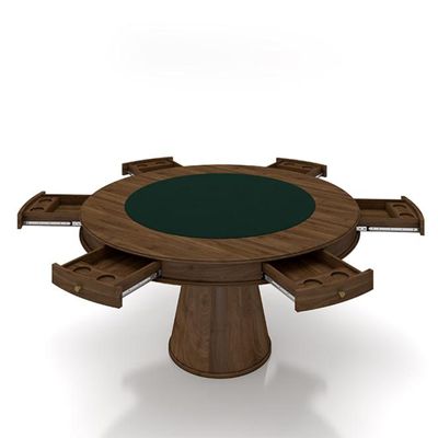 Conjunto Mesa de Jogos Carteado Bellagio Tampo Reversível e 6 Cadeiras Madeira Poker Base Cone Veludo Preto/Nogueira G42 - Gran Belo