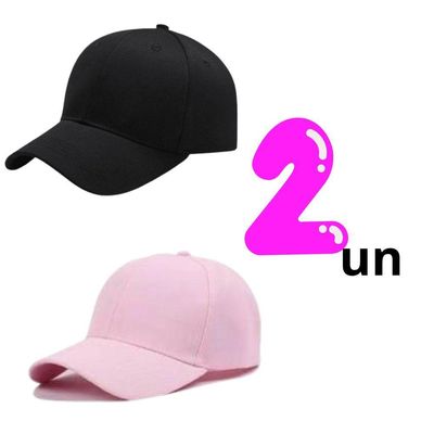 Kit 2 Bonés Lisos Aba Curva Ajustável Unissex Baseball Dad Hat Strapback preto E Vermelho
