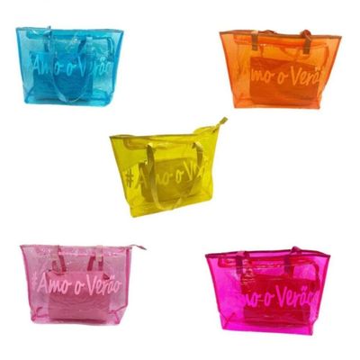 Bolsa Sacola Amo O Verão De Silicone Leve De Ombro Com Alça Confortável De Praia Passeios azul