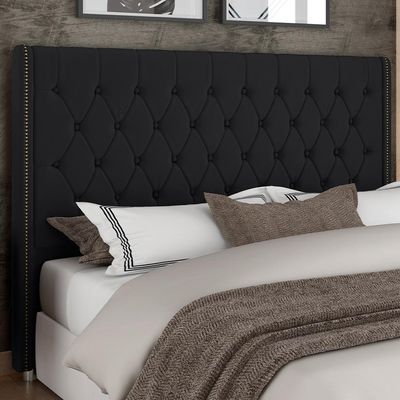 Cabeceira Cama Box Queen 160cm Estofada Frizza P05 Veludo Preto - Lyam Decor