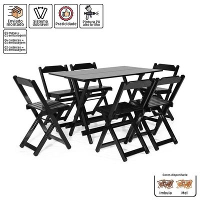 Kit 4 Conjuntos Dobráveis 120 X 70 Com 6 Cadeiras Preto - M.b Móveis