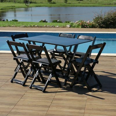 Kit 4 Conjuntos Dobráveis 120 X 70 Com 6 Cadeiras Preto - M.b Móveis