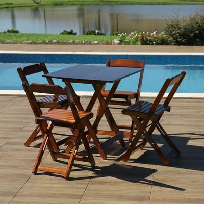 Jogo De Mesa 70 X 70 Com 4 Cadeiras Dobráveis De Madeira Cor Imbuia - M.b Móveis