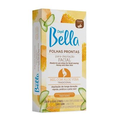Kit 32 Folhas Prontas Para Depilação Facial Mel E Aloe Vera Depil Bella 2cx 16un