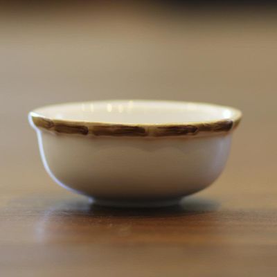 Mini Bowl Molheira Branco Com Borda De Bambu Cerâmica Scalla
