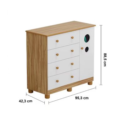 Cômoda Infantil Duda Plus com 1 Porta 4 Gavetas Peroba Branco com Amêndoa