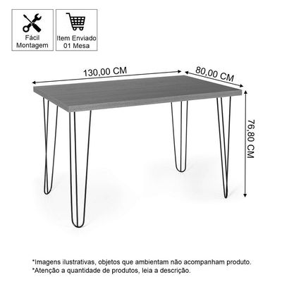 Mesa De Jantar Retangular 4 Lugares 130x80 Base De Ferro Hairpin Branco - Straub Web