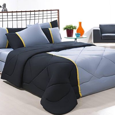 Enxoval Edredom + Jogo De Cama King Aconchego Premium 06 Peças Preto- Cinza