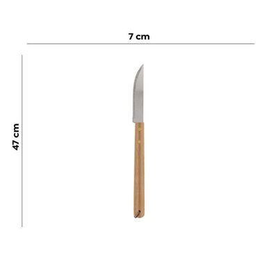 Jogo Garfo E Faca De Churrasco Profissional Corte Aço Inox Cabo Bambu Açougueiro 37cm Lyor