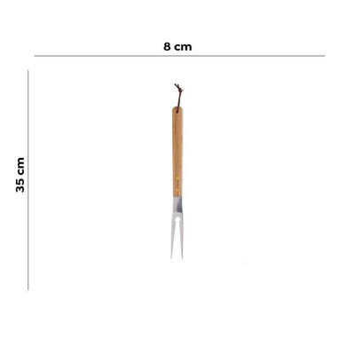 Jogo Garfo E Faca De Churrasco Profissional Corte Aço Inox Cabo Bambu Açougueiro 37cm Lyor