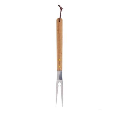 Jogo Garfo E Faca De Churrasco Profissional Corte Aço Inox Cabo Bambu Açougueiro 37cm Lyor