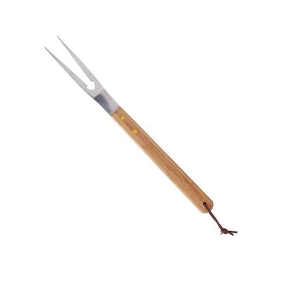 Jogo Garfo E Faca De Churrasco Profissional Corte Aço Inox Cabo Bambu Açougueiro 37cm Lyor