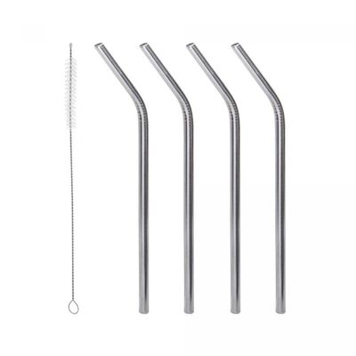 Conjunto 4 Canudos Aço Inox Reutilizáveis Com Escova Para Limpeza Lyor 21,5cm