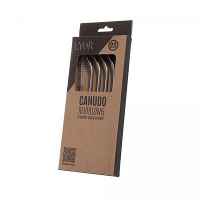 Conjunto 4 Canudos Aço Inox Reutilizáveis Com Escova Para Limpeza Lyor 21,5cm