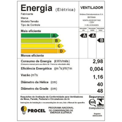 Ventilador de Coluna Britânia 40cm BVT450 Maxx Force Turbo Preto 220V