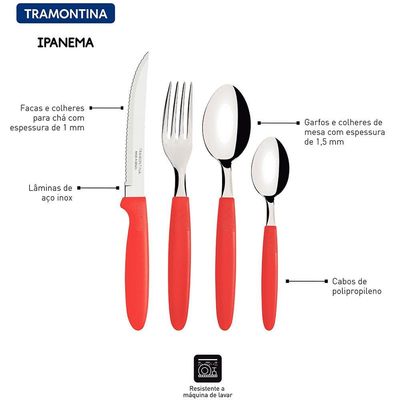 Faqueiro 24 Peças Tramontina Ipanema em Aço Inox Vermelho