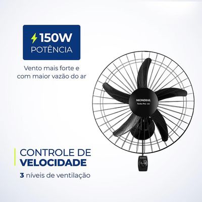 Ventilador de Parede 50cm Mondial Turbo Pro NVP com 5 Pás, 3 Velocidades Preto / 110V