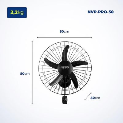 Ventilador de Parede 50cm Mondial Turbo Pro NVP com 5 Pás, 3 Velocidades Preto / 110V