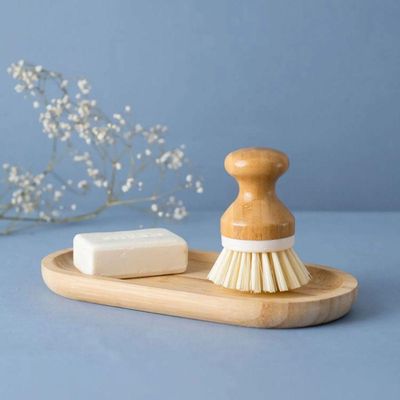 Kit Escova De Limpeza E Rodo De Pia Dobrável Bambu Off White