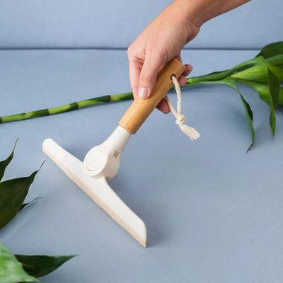 Kit Escova De Limpeza E Rodo De Pia Dobrável Bambu Off White