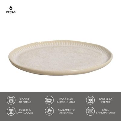 Conjunto de Pratos de Sobremesa Porto Brasil Linhas Latte com 6 peças Bege