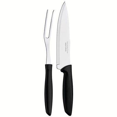 Conjunto Faca Chef e Garfo Trinchante Tramontina Plenus - 2 Peças Preto com Inox