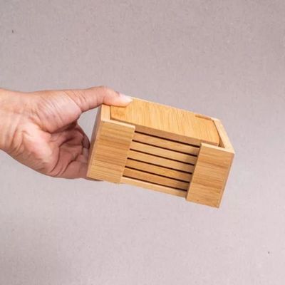 Jogo De Porta Copos Quadrado De Bambu 6 Peças