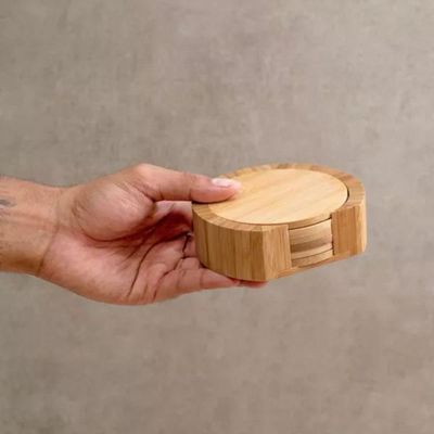 Jogo De Porta Copos Redondo De Bambu 6 Peças