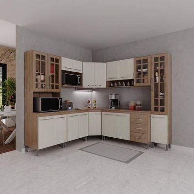 Cozinha Completa 8 Peças 445cm 18 Portas 3 Gavetas Com Tampo