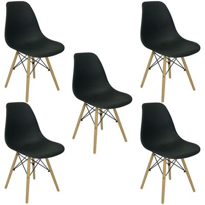 Conjunto De Mesa De Jantar Eames Eiffel Redonda 120cm Tampo De Madeira Preto Com 5 Cadeiras Pretas