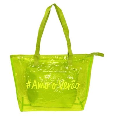 Kit Bolsa Sacola Amo O Verão De Silicone Leve De Ombro Com Alça Confortável De Praia verde Lima
