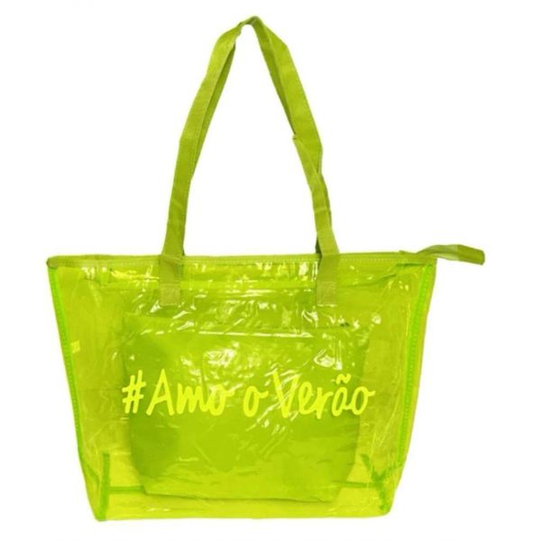 Kit Bolsa Sacola Amo O Verão De Silicone Leve De Ombro Com Alça Confortável De Praia verde Lima