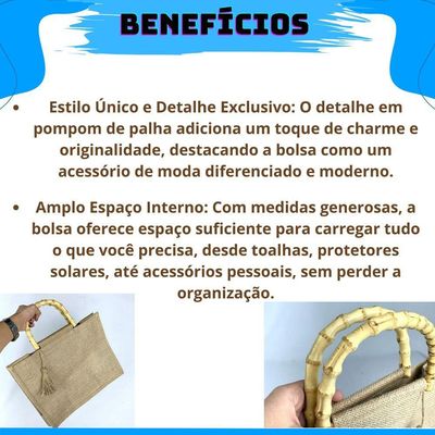 Bolsa De Praia De Palha De Juta Alça De Bambu Feminina Com Chaveiro Em Palha
