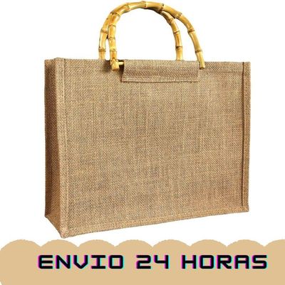Bolsa De Praia De Palha De Juta Alça De Bambu Feminina Com Chaveiro Em Palha
