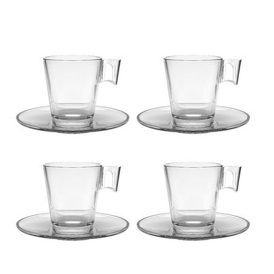Jogo 4 Xícaras De Café De Vidro Com Pires Transparente Em Casa Tem 80ml