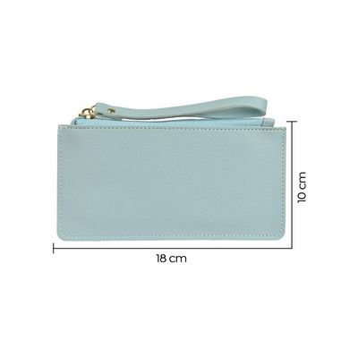 Carteira Feminina Azul Com Zíper Porta Documentos Cartão Pu