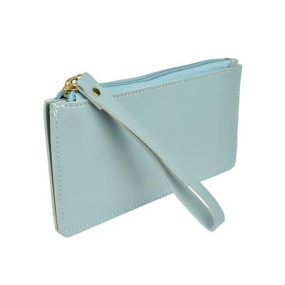 Carteira Feminina Azul Com Zíper Porta Documentos Cartão Pu
