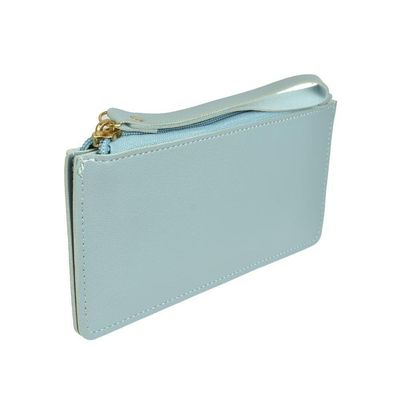 Carteira Feminina Azul Com Zíper Porta Documentos Cartão Pu