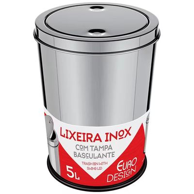 Lixeira Euro Design com Tampa Basculante Inox 5L Inox