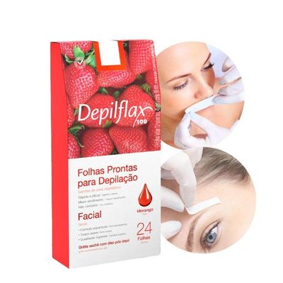 Folhas Prontas Para Depilação Facial Buço Sobrancelha Depilflax Morango 24un
